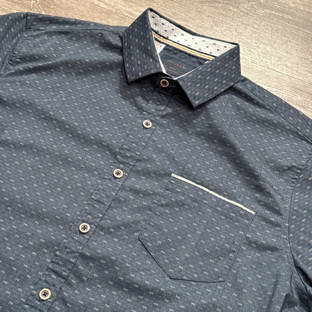 Nomad Shirt Mens Small Blue Geometric Short Sleeve Button Up Casual Pocket‎